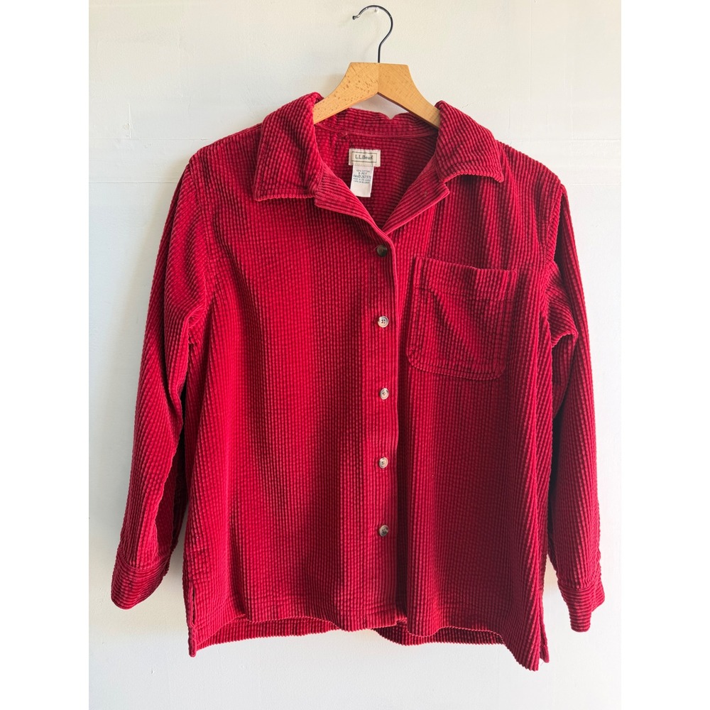 LL Bean vintage Red Corduroy Button Down Shacket W SP Y2K Cotton Boho Holiday